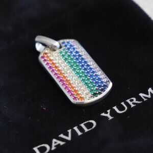 David Yurman Men's Sterling Silver 35mm Chevron Dog Tag Rainbow Amulet